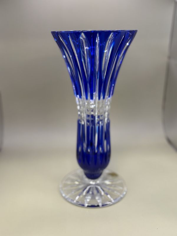 Crystal. Czech Republic. Caesar Crystal Bohemiae. Trumpet Vase. Cobalt Blue
