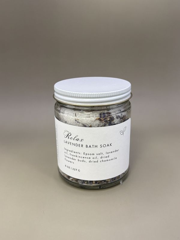 Home &amp; Bath. USA. Plant Life. &quot;Relax&quot; Lavender Bath Soak in Jar. 8oz.