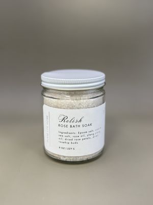 Home &amp; Bath. USA. Plant Life. "Relish" Rose Bath Soak in Jar. 8oz.