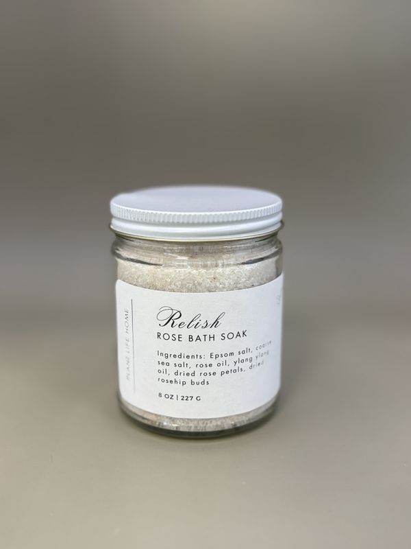 Home &amp; Bath. USA. Plant Life. &quot;Relish&quot; Rose Bath Soak in Jar. 8oz.