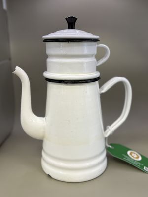 Kitchen Misc. Belgium. Vintage (1950s) Enamel Biggins Style Coffee Pot w/French Drip. 11"H