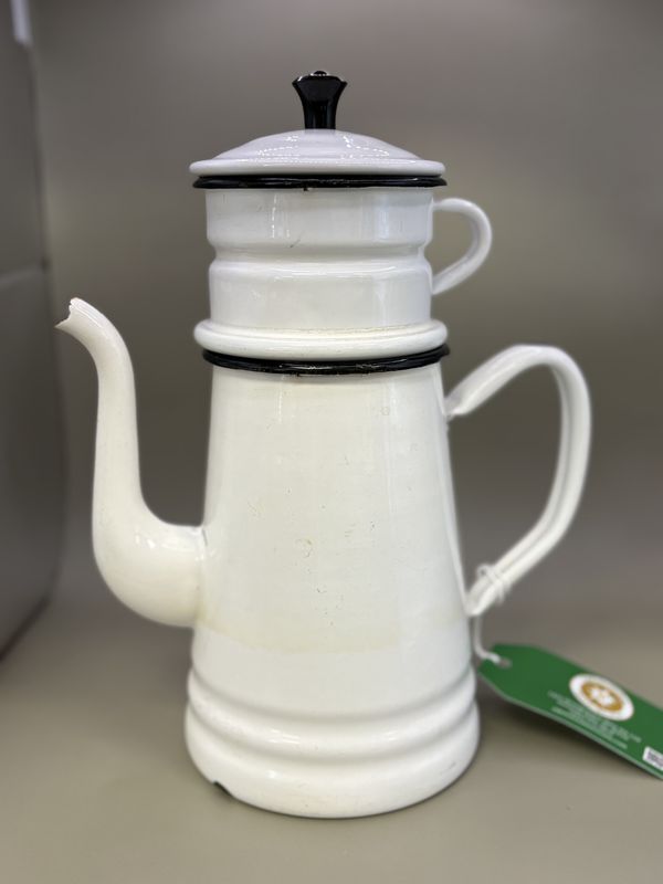 Kitchen Misc. Belgium. Vintage (1950s) Enamel Biggins Style Coffee Pot w/French Drip. 11&quot;H
