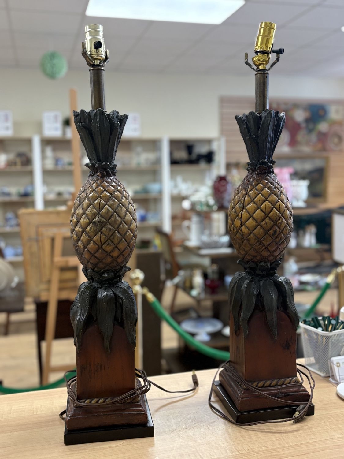 Lighting. USA. Frederick Cooper. Vintage Table Lamp from Famous Maker. Pineapple Lamp with Shade (Set of 2)