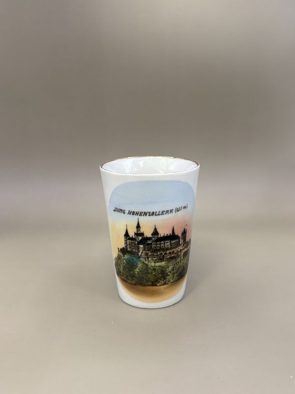 Porcelain. Germany. Burg Hohenzollern Castle Shot Glass. 3.25&quot;H