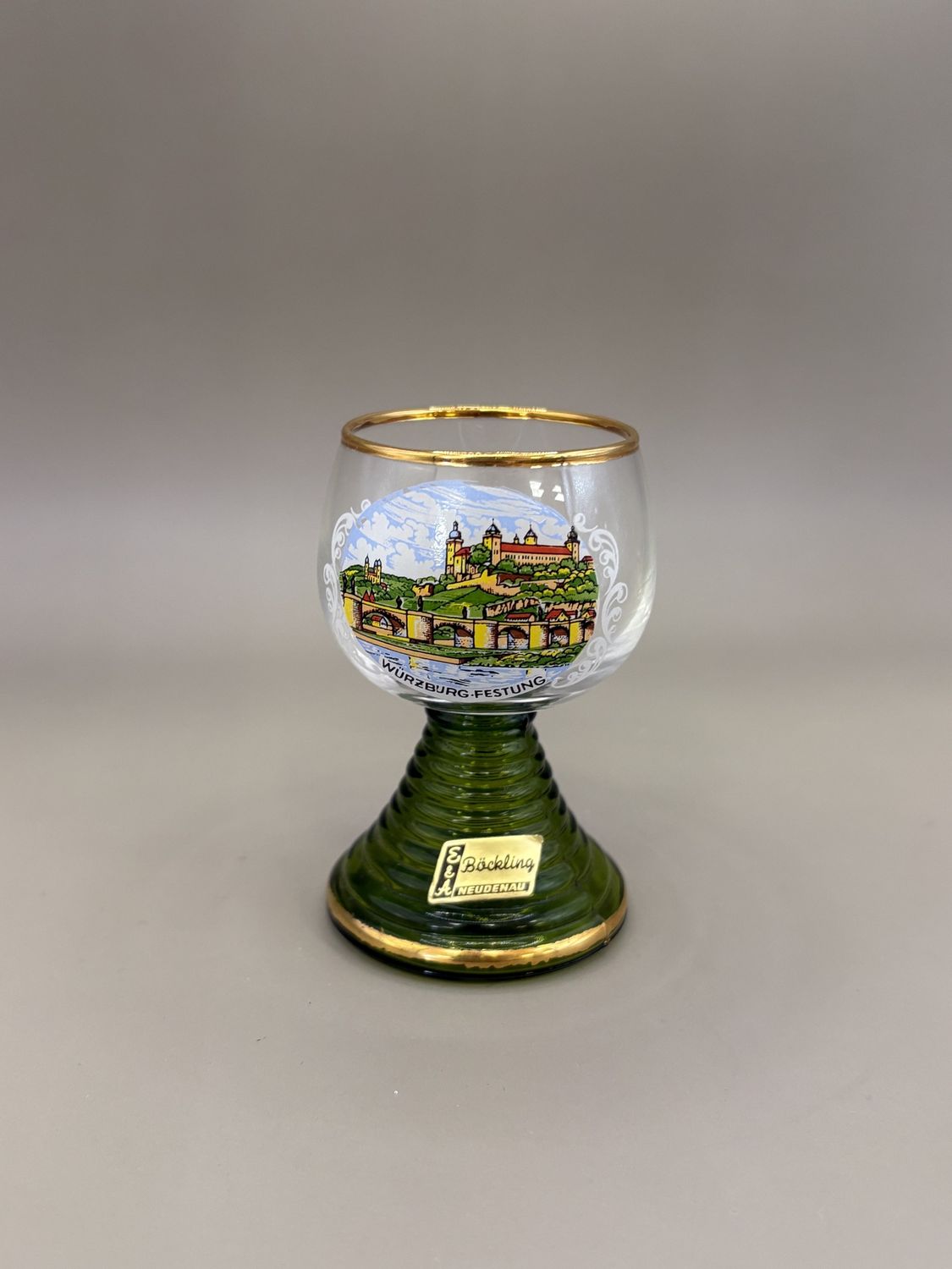 Glass. Germany. E&amp;A. Neudenau Palace Shot Glass w/Green Beehive Stem. 3&quot;H