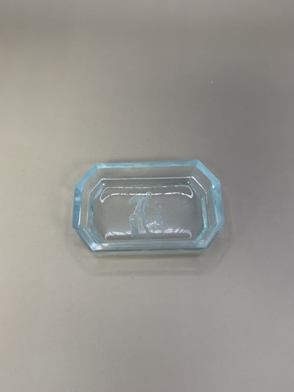 Glass. Czechoslovakia. Intaglio Salt Cellar. Male Angel. Ice Blue. 2.75&quot;W
