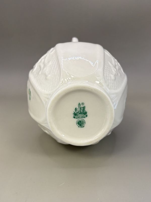 Porcelain. Ireland. Belleek. Shamrock Fluted Vase w/2 Handles. 8"H [13th Mark/Brown: 2008-2010]