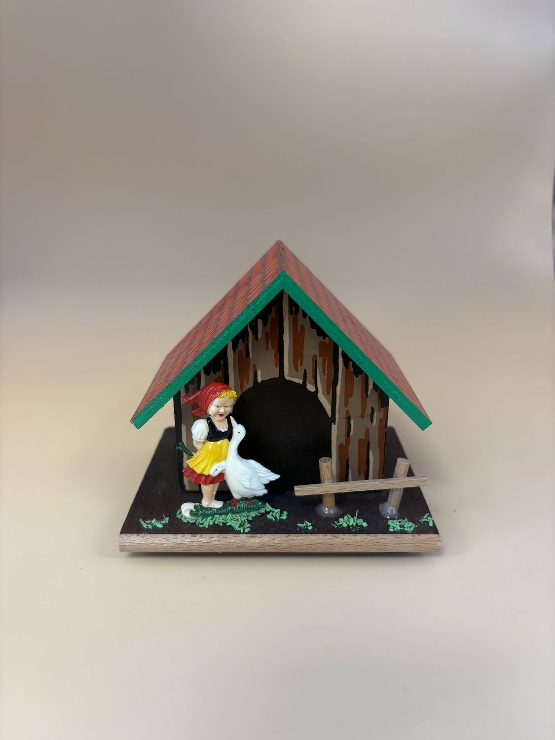 Woodcrafts. Germany. Vintage Bank w/The Goose Girl (Brothers Grim) Theme. Key Included. 3.5&quot;H