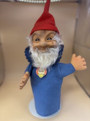 Puppet. Germany. Steiff. Hand Puppet. Gnome. "Gucki" w/Red Hat &amp; White Beard