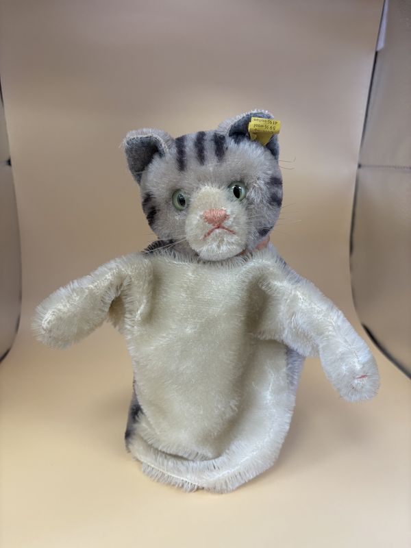 Puppet. Germany. Steiff. Hand Puppet. Tabby Cat. Gray &amp; Black