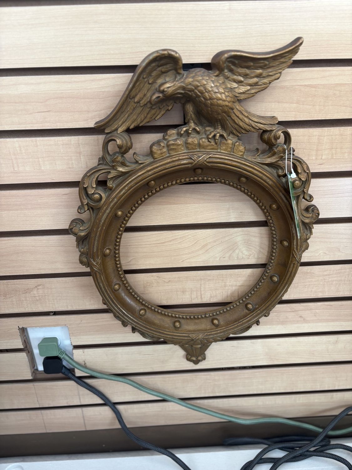 Decor. USA. Round Gold-painted Carved Eagle Frame. Inside width of circle is 9.25&quot;