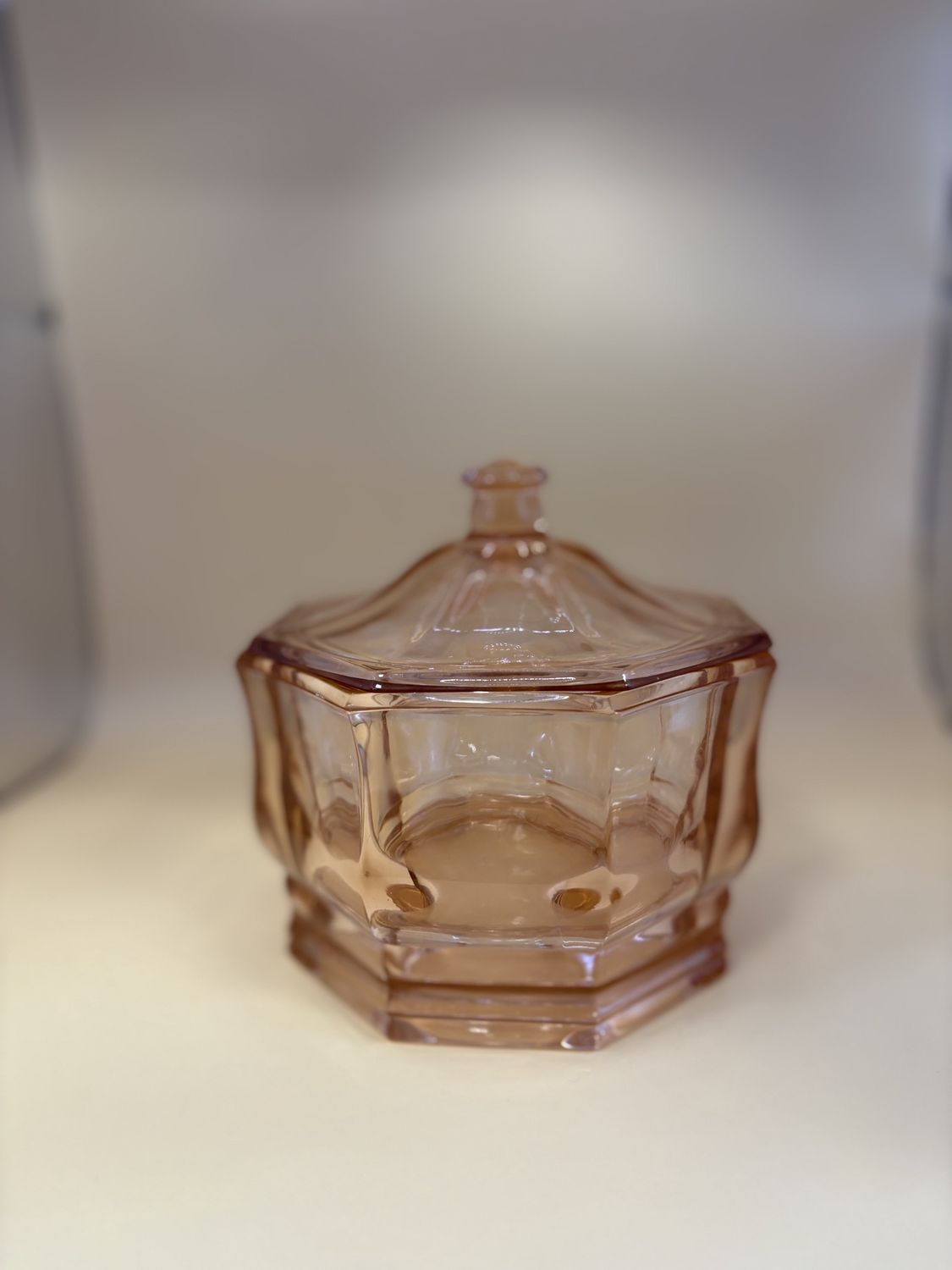 Glass. USA. Indiana Glass. Candy Dish. Octagonal. Pink. With Lid.