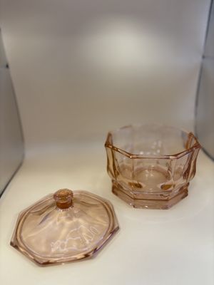 Glass. USA. Indiana Glass. Candy Dish. Octagonal. Pink. With Lid.