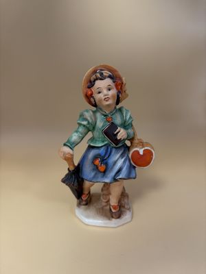 Figurine. Germany. Friedel Bavaria. Girl w/Heart Bag, Book &amp; Umbrella