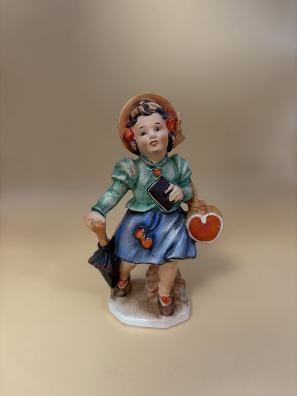 Figurine. Germany. Friedel Bavaria. Girl w/Heart Bag, Book &amp; Umbrella
