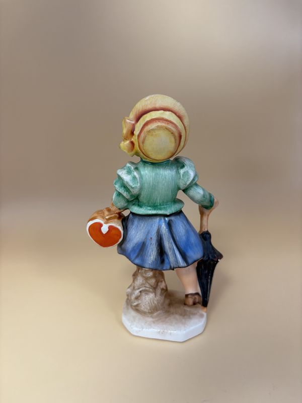 Figurine. Germany. Friedel Bavaria. Girl w/Heart Bag, Book &amp; Umbrella