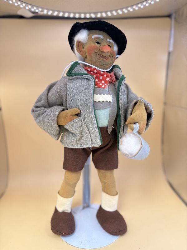 Doll. Spain. Fabric German Man Standing w/Beer Stein. 13&quot;H