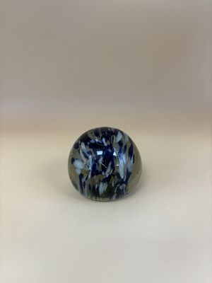 Glass. Paperweight. Handblown Sphere w/ Blue &amp; White Interior. 2''H