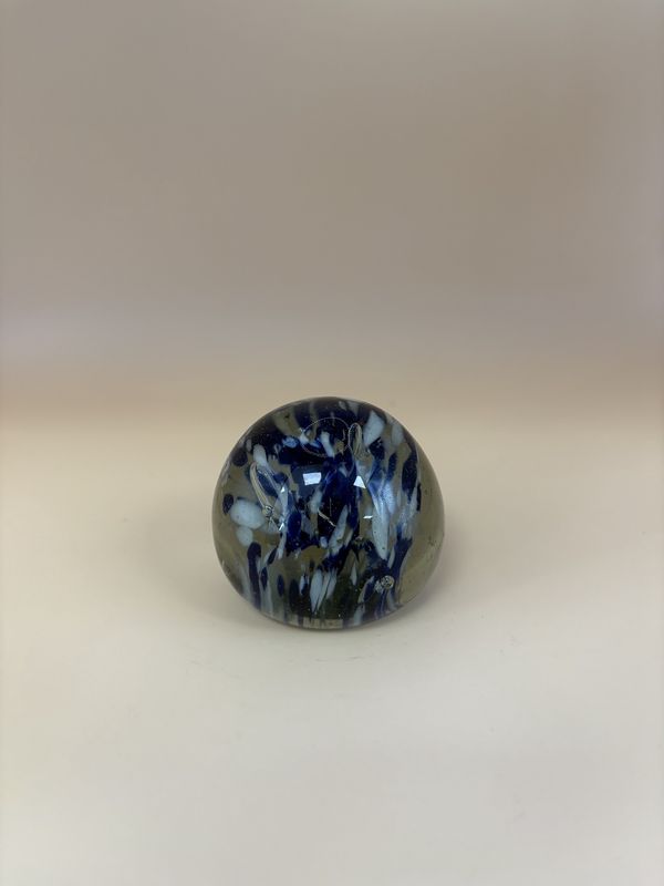 Glass. Paperweight. Handblown Sphere w/ Blue &amp; White Interior. 2&#39;&#39;H