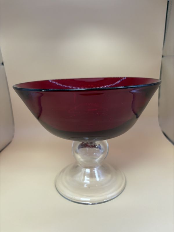Glass. Compote. Ruby Red with Clear Pedestal Base. 6.25&#39;&#39;H.