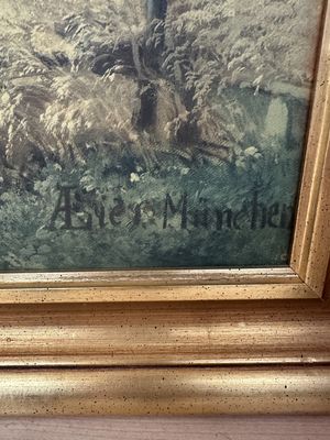 Artwork (Print). Germany. Adolf Heinrich Lier. Framed Print on Chipboard. "Harvest at Lake Chiemsee". 27.75"W x 39"H