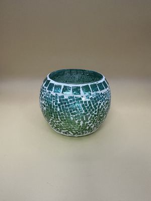 Home &amp; Bath. Green Mosaic Votive Holder. 4"W