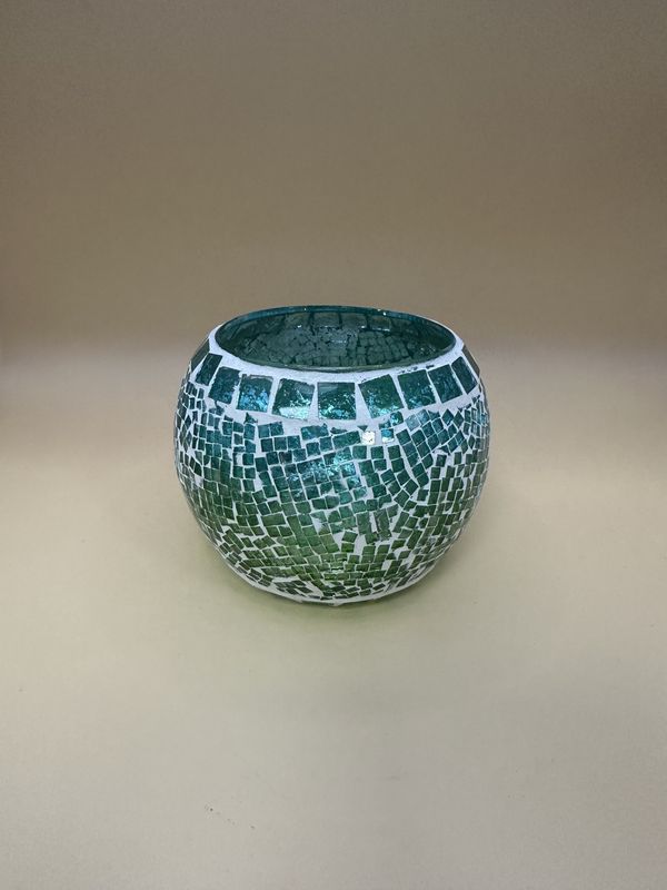Home &amp; Bath. Green Mosaic Votive Holder. 4&quot;W