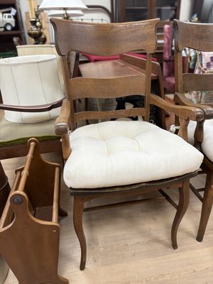 Furniture. USA. Chairs. Wood w/ White Cushion. Set of 2
