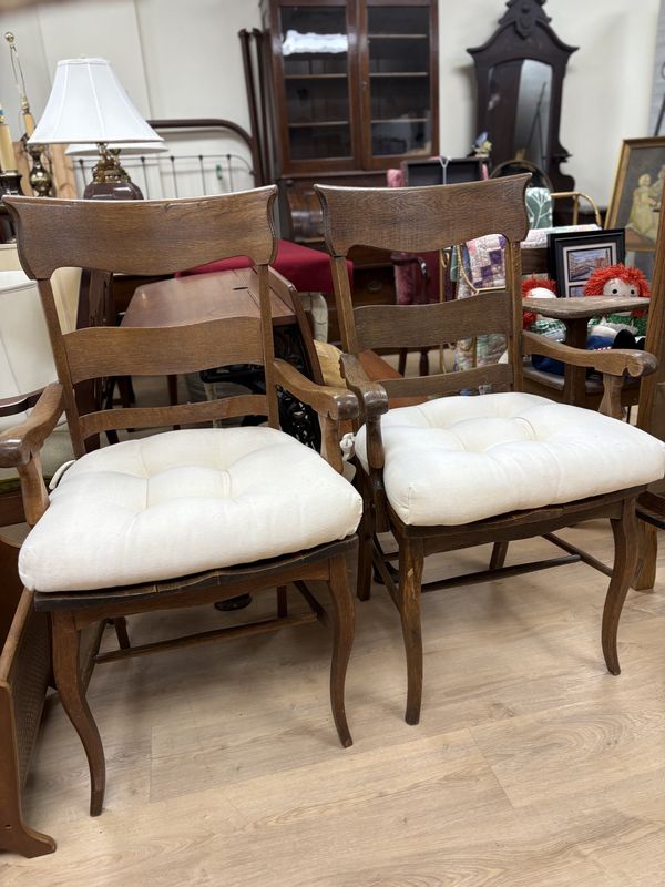 Furniture. USA. Chairs. Wood w/ White Cushion. Set of 2