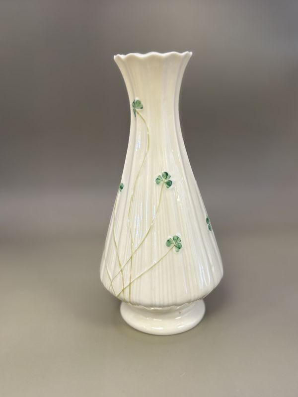 Porcelain. Ireland. Belleek. Caldwell Shamrock Vase. 7.25&quot;H
