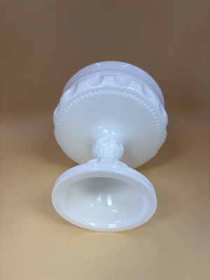 Glass. USA. Indiana Glass. Milk Pedestal Compote. White. Crown Thumbprint. 1960. 5''H.