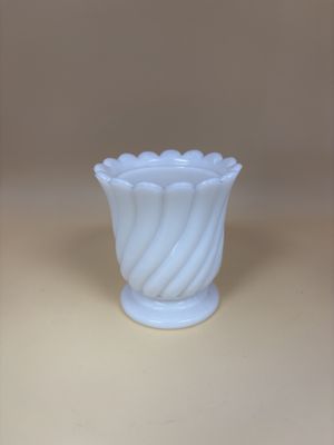Glass. France. Portieux Vallerythal Milk Glass Mustard Jar Swirl.
