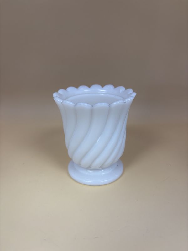 Glass. France. Portieux Vallerythal Milk Glass Mustard Jar Swirl.