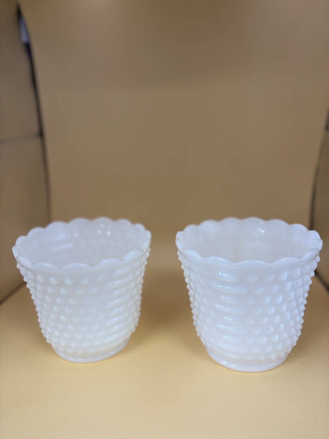 Glass. USA. Fenton. Planter. Milk Glass. White. Hobnail and Bars. 4.25&#39;&#39;H.