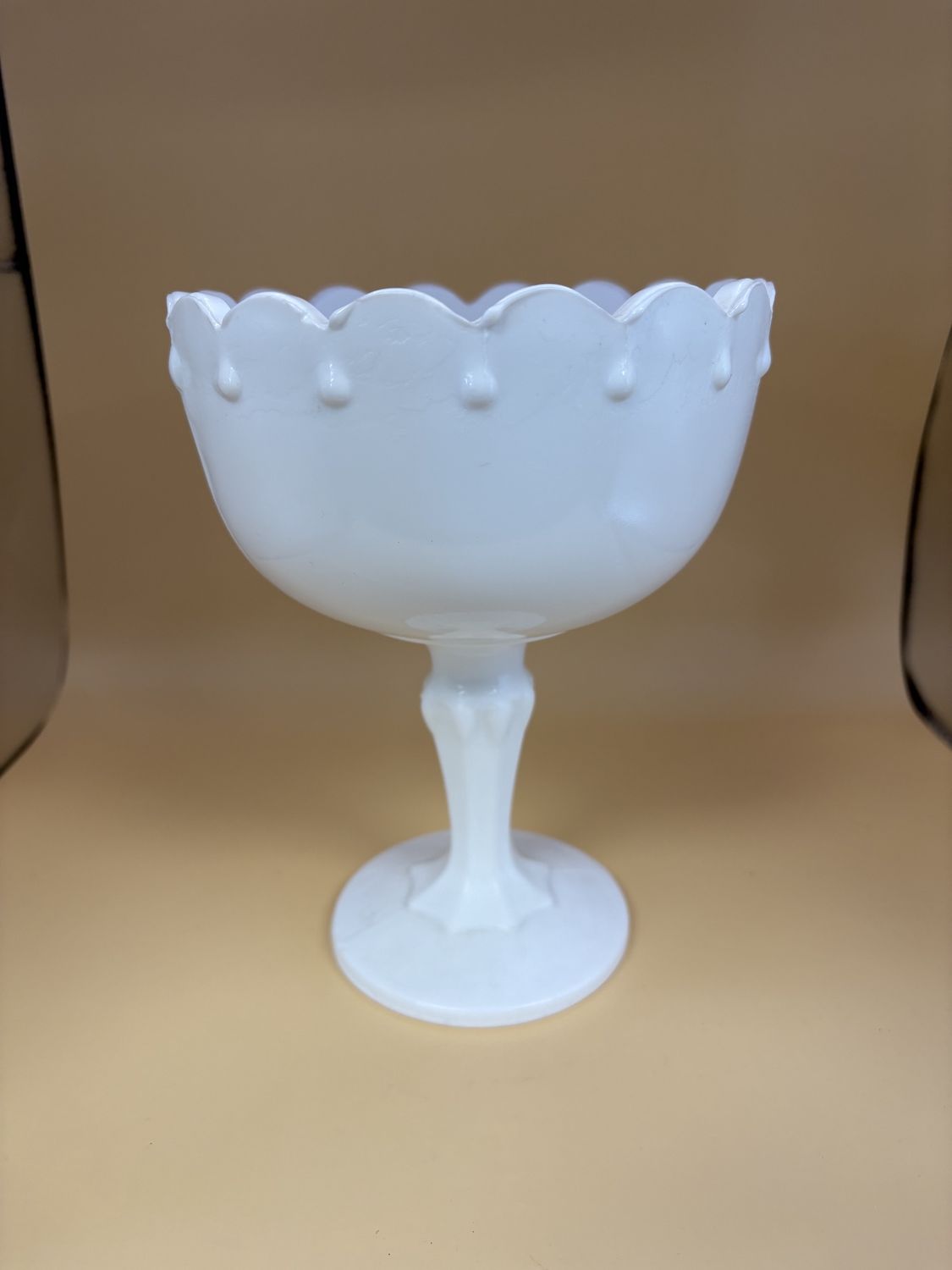 Glass. USA. Indiana Glass. Milk Glass White. Compote. Footed Pedestal. Teardrop Design. 6&#39;&#39;L.