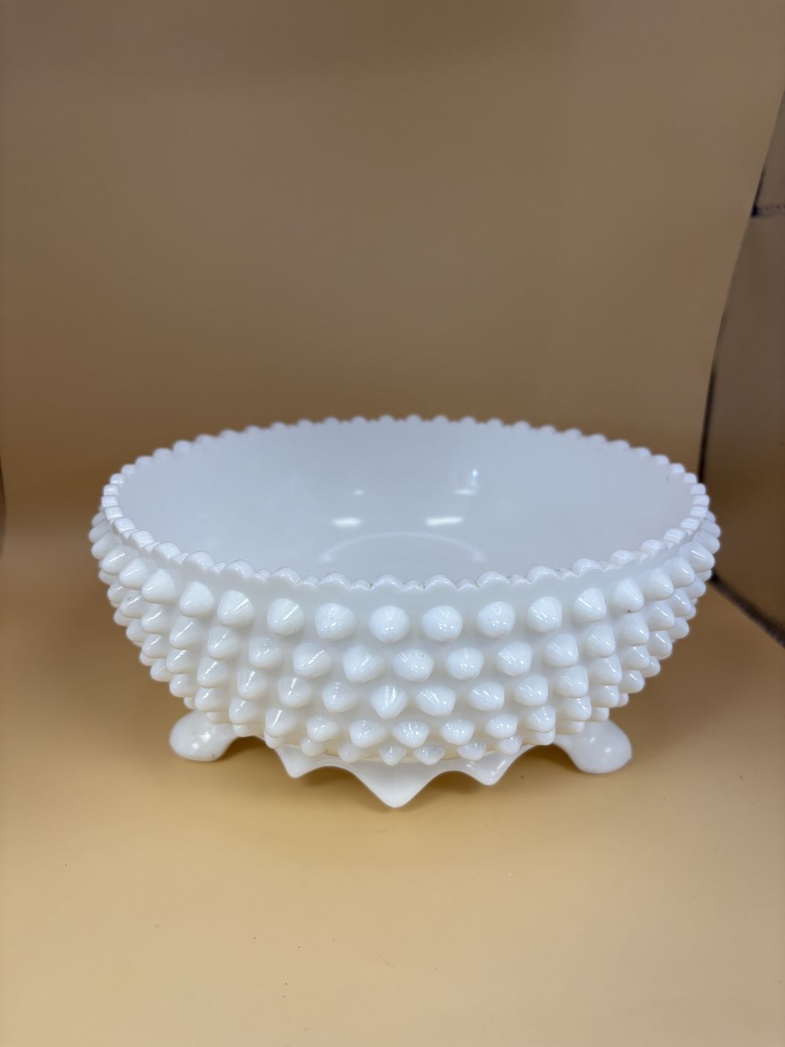 Glass. USA. Fenton. Dish. Milk Glass. Hobnail Footed. 8&#39;&#39;W.