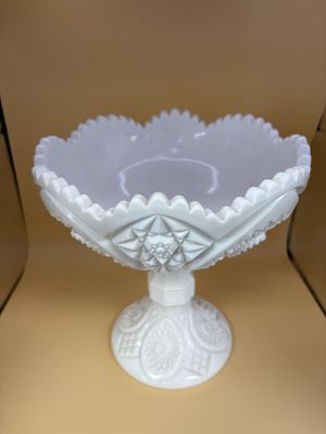 Glass. USA. Fenton. Compote. Milk Glass. Footed. Hobstar. 9"H.