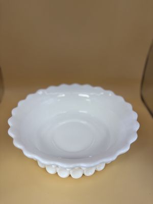 Glass. USA. Fenton. Bowl. Milk Glass. Hobnail. Scalloped Edge. 8.5"L.