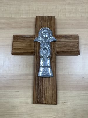 Decor. Mexico. Golan. Wall Cross w/Pewter Angel. 10.25"W x 13.5"H