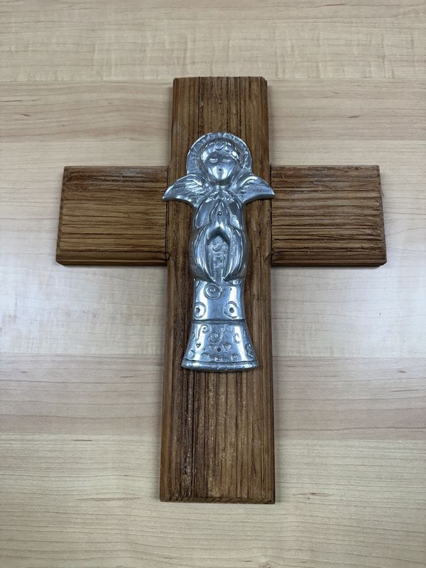Decor. Mexico. Golan. Wall Cross w/Pewter Angel. 10.25&quot;W x 13.5&quot;H