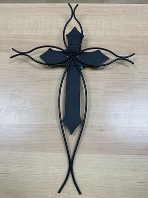 Decor. Metal &amp; Wood Hanging Double-Cross. 12"W x 18"H