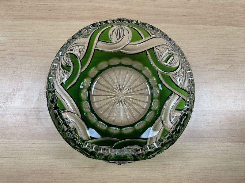 Crystal. Czech Republic. Caesar Crystal Bohemiae. "Alice" Cranberry Bowl. Emerald Green. Signed, w/Box. 8.5"W