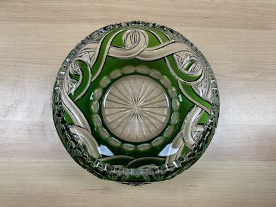 Crystal. Czech Republic. Caesar Crystal Bohemiae. "Alice" Cranberry Bowl. Emerald Green. Signed, w/Box. 8.5"W