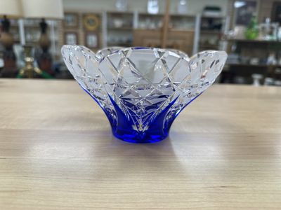 Crystal. Czech Republic. Caesar Crystal Bohemiae. "Frost" Medium Lemon Cup. Cobalt Blue. Signed, w/Box. 3.75"H x 6.25"W