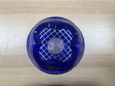 Crystal. Czech Republic. Caesar Crystal Bohemiae. "Quadrus" Large Ball Vase. Cobalt Blue. Signed w/Box. 7"W x 8"H