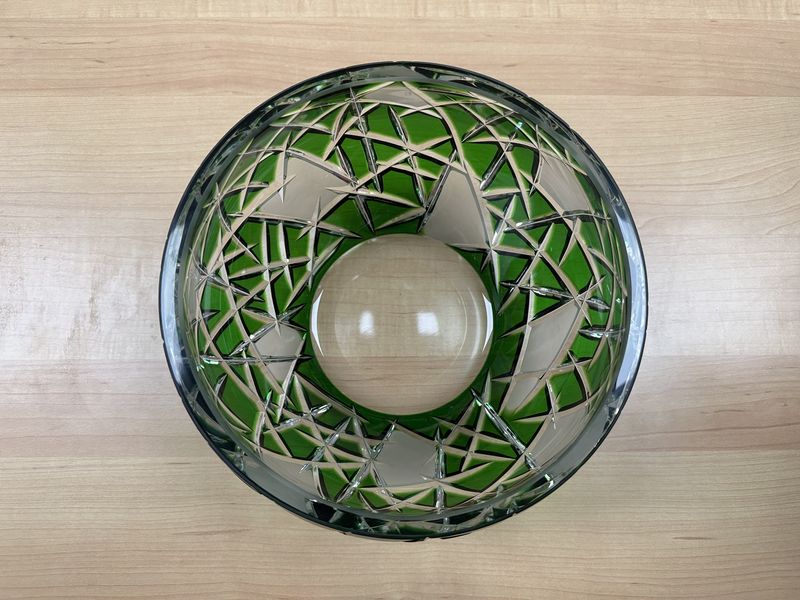 Crystal. Czech Republic. Caesar Crystal Bohemiae. "Mars" Pear Bowl. Emerald Green. Signed w/Box. 9"W