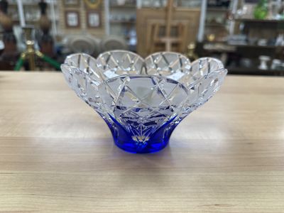 Crystal. Czech Republic. Caesar Crystal Bohemiae. "Frost" Medium Lemon Cup. Cobalt Blue. Signed, w/Box. 3.75"H x 6.25"W