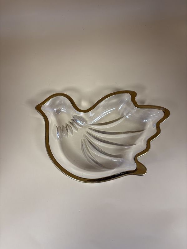 Glass. Japan. Mikasa. Dove Candy Dish w/Gold Rim. 6.5&quot;W