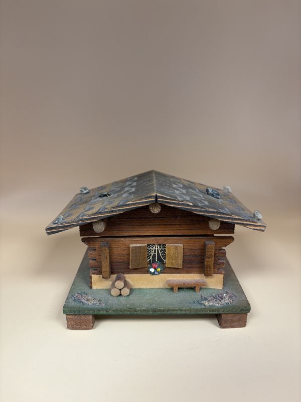 Jewelry/Music Box. Switzerland. JEC. Swiss Chalet Music Box. Plays Les Enfants du Piree. 5&quot;W