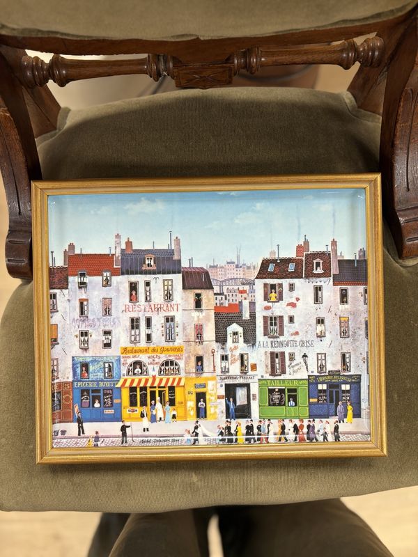 Artwork (Other). Framed Tray of &quot;Le Marriage&quot; by Michel Delacroix. Paris Street Scene. 12.5&quot;W x 10&quot;H